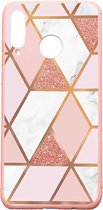 Samsung A52/A52S Hoesje - Samsung Galaxy A52/A52S Hoesje Marmer Roze Driehoek Print Siliconen Case