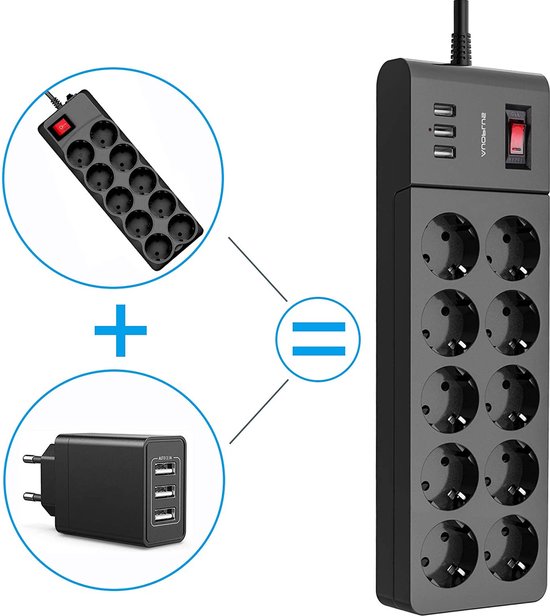 Multi Stopcontact Wandgemonteerde stekkerdoos AUOPLUS Multi-stopcontact met 10 ...