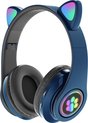 Kinder Hoofdtelefoon-Draadloze Koptelefoon-Kinder Headset-Over Ear-Bluetooth-Microfoon-Katten Oorjtes-Led Verlichting-Opbergzak-Blauw