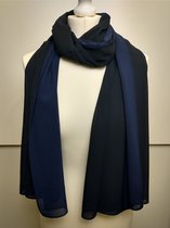 Lange dames sjaal Liesbeth tweezijdig gekleurd donkerblauw zwart