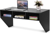 LUXGOODS Muur gemonteerd zwevend computerbureau, hout PC werken studietafel computertafel bureau met 3 opbergplanken voor slaapkamer, woonkamer, 108 x 53 x 52cm (Zwart)