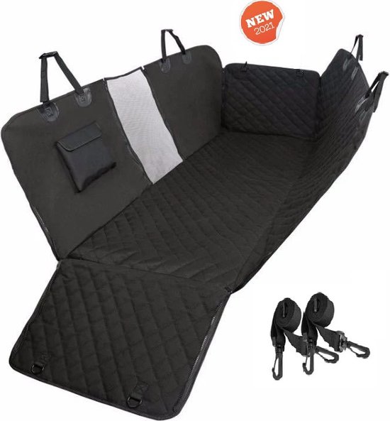 Pets Fortune - Hondendeken Auto Achterbank - Hond Autodeken - Achterbank Beschermhoes – Hondenkleed - mesh kijkvenster met ritsen aan beide zijden – Zwart - 137 x 147 cm