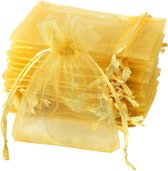 organza zakjes - 10x15 cm - feestzakjes - snoepzakjes - cadeauzakjes - geboorte - sieradenzakjes - trekkoord - goud - 100 stuks