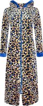 Badjas Fine Woman panterprint capuchon zakken lange rits blauw M
