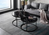 Swiss Homes | Salontafel Set van 2 - Marmer Look - Ø90 / Ø 90 / Ø 45 cm - Marquana Black (Zwart) - Bijzettafel - Tafel Rond - Woonkamer Tafel - Decoratie Tafel - Salon Tafel - Wand