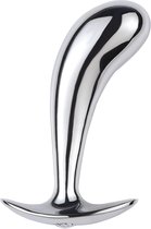 Segretoys - Metal butt plug - model curved - hoogglans zilverkleurig - Donker Roze ronde siersteen - medium