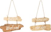 J-Line Plakkaat Hello Weekend+Seas The Day Drijfhout Naturel Assortiment Van 2/ Set van 8 stuks