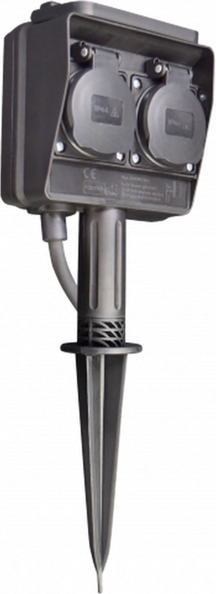 McPower Tuin Stekkerdoos - 2 stopcontacten - grondpen - IP44 - Tuincontactdoos met 3 meter kabel - Zwart