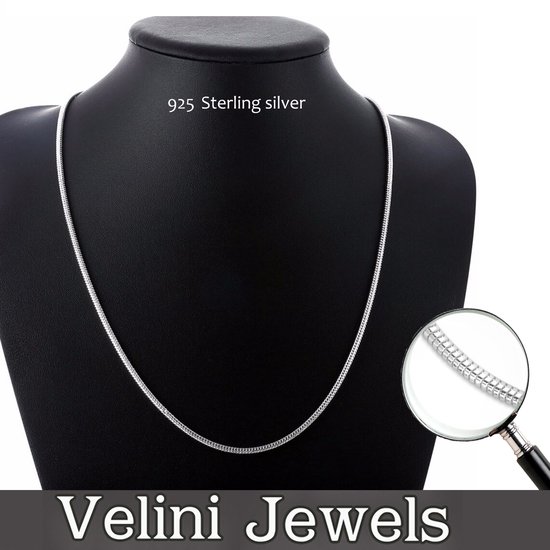 Velini jewels-1.4mm breed Slang halsketting-925 Zilver Ketting- 45 cm + 5cm cm verlengstuk met Anker sluiting