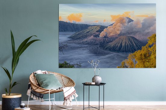 Vue depuis le volcan Bromo Canvas 180x120 cm - Tirage photo sur toile (décoration murale salon / chambre) XXL / Grand format!