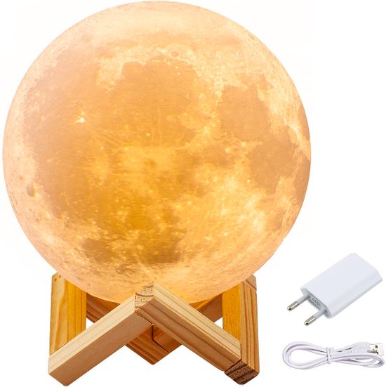Lampe lune – Lampe lune – Lampe de nuit – 14CM – Lampe LED – Lune 3D – 15 couleurs – Sans fil – Lampe lune – Chargeur USB
