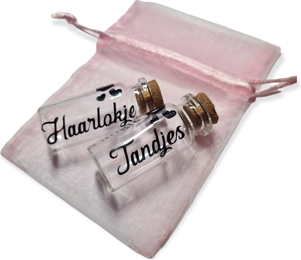 Goedkoopste Haarlokje & Tandjes- incl Roze zakje - Baby geschenkset