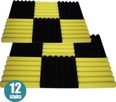 Akoestische panelen - Studioschuim - Studio panelen - Geluidsisolatie - Geluidsdemper - 30x30x5cm - 12 stuks - (6 zwart en 6 geel)
