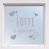 Raamsticker Geboorte Met Hartjes -  Zilver -  40 x 40 cm  - raam en deurstickers - geboorte stickers  alle - Muursticker4Sale