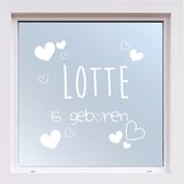 Raamsticker Geboorte Met Hartjes -  Wit -  120 x 120 cm  - raam en deurstickers - geboorte stickers  alle - Muursticker4Sale