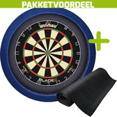 Winmau Blade 6 + Rubberen Dartmat 90*250 + Dartbordverlichting Basic (Blauw)