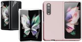 Hoesje voor Samsung Galaxy Z Fold 3 - Samsung Fold 3 Screenprotector Full - Samsung Galaxy Fold 3 Hoes Roze Siliconen Case en Screen Protector