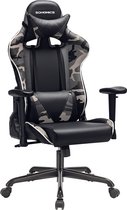 WoonWerkInterieur - Bureaustoel - Gamestoel - Racestoel- Ligstoel - Gamingchair - Zwart - Camouflage Print - Rugkussen - Nekkussen - Synthetisch leer