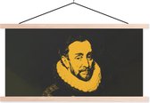 Posterhanger incl. Poster 60x30 cm - Schoolplaat - Willem van Oranje - Adriaen Thomasz - Zwart - Geel - Textielposter - Blanke latten