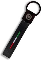 Luxe Alcantara Auto Sleutelhanger -  Past bij Fiat - Italiaanse Vlag in Zwart - Keychain Sleutel Hanger Cadeau - Auto Accessoires