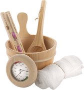 Sauna Accessoires - Sauna Set - Sauna benodigdheden - Sauna Emmer Hout - Sauna Lepel - Sauna Thermometer - Sauna Emmer Met Lepel - Sauna Handdoek - Dennenhout - Plastic Binnenemmer