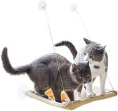 Kattenhangmat - Kattenbed - met zachte mesh-pad en 4 knoppen zuignappen - draagvermogen tot 15 kg -ruimtebesparend design -Khaki