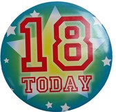 Verjaardagsbutton - 18 jaar - XL button - 18 today - 14 cm - metaal