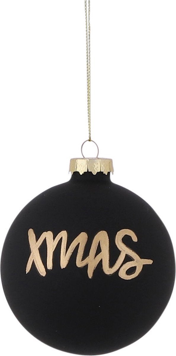 Kerstballen XMAS 8cm voor Kerstboom - Luxe Kerstbal - Stof - Kerstversiering - Zwart Goud