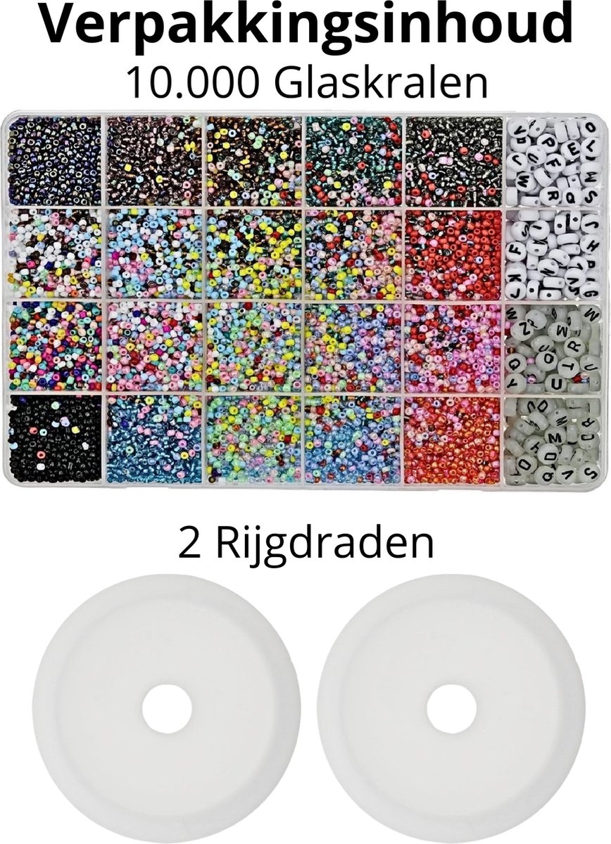 Behave Glaskralen Set Mixed - DIY Sieraden maken - Kralen Set - Letterkralen - Rocailles - Bedels - Rijdraad - 20 Kleuren — afbeelding 4