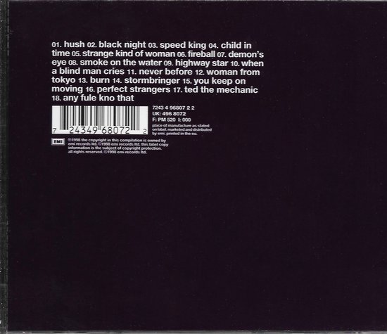 Achterkant van een cd-hoes met tracklist en barcode.