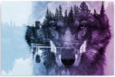 Trend24 - Canvas Schilderij - Wolf Op Een Bosachtergrond - Violet Modern - Schilderijen - Dieren - 60x40x2 cm - Paars