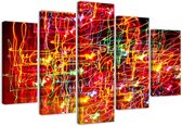 Trend24 - Canvas Schilderij - City Lights - Vijfluik - Abstract - 100x70x2 cm - Rood