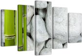 Trend24 - Canvas Schilderij - Zen-Compositie Met Stenen En Bamboe - Vijfluik - Oosters - 200x100x2 cm - Grijs