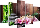 Trend24 - Canvas Schilderij - Zen-Compositie Met Orchidee En Bamboe - Vijfluik - Oosters - 100x70x2 cm - Bruin