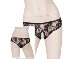Cottelli Collection –  Slipje met Open Kruis voor Spannende Dates met Bloemen Motief – Maat S - Zwart