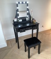 Kaptafel met spiegel en verlichting make up tafel Bella zwart voor meisjes met lampen