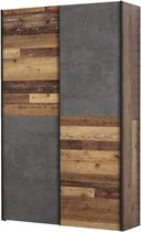 Multifunctionele kast met 2 deuren - Decor van hout en grijs beton - L 120 x D 41,6 x H 190,5 cm - OZZULA