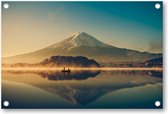 Mount Fuji bij Kawaguchimeer - Zonsopkomst - Tuinposter 120x80 - Wanddecoratie - Minimalist - Landschap - Natuur