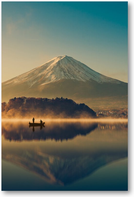 Mount Fuji bij Kawaguchimeer - Zonsopkomst - 60x90 Forex Staand - Minimalist - Landschap - Natuur