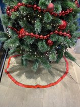 Kerstboomrok - Kerstboom Kleed - Kerstboomrok jute & rode met franjes - 95 cm diameter