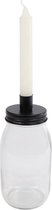 Oneiro’s Luxe kandelaar JANIKA Zwart Metaal - 9,5x9,5x19,5cm- kaarsenhouder - waxinelichthouder - decoratie – woonaccessoires – wonen -decoratie – kaarsen – metaal - hout