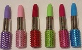 Lipstick - Pen - Balpoint - Bling - Bling - Set 6 stuks in de Kleuren - Rood-Roze-Groen-Lila-Turqouise-Fuchsia