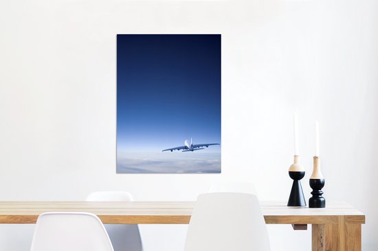 Un beau ciel clair avec un avion en aluminium 60x80 cm - Tirage photo sur aluminium (décoration murale en métal)