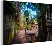 Wanddecoratie Metaal - Aluminium Schilderij Industrieel - Ta Prohm tempel in Angkor Wat - 150x100 cm - Dibond - Foto op aluminium - Industriële muurdecoratie - Voor de woonkamer/slaapkamer