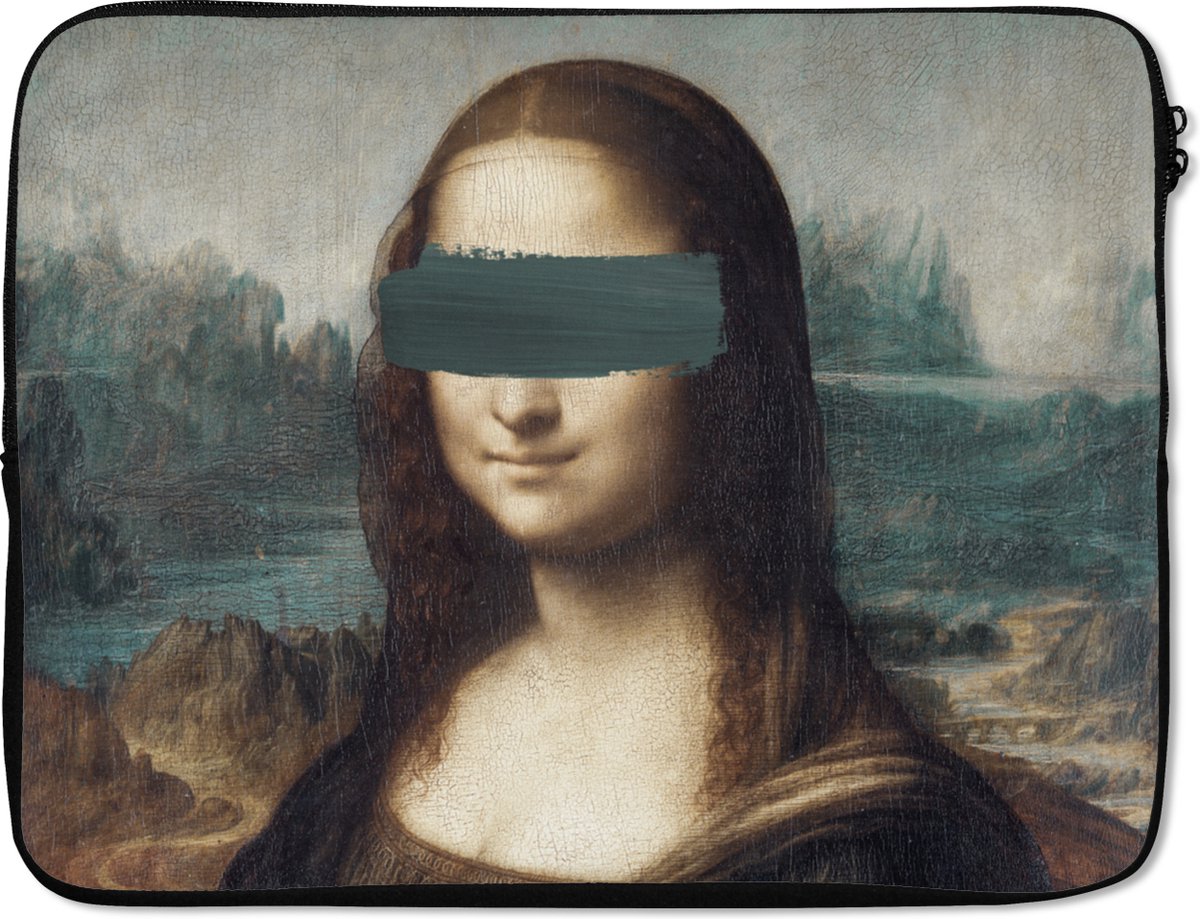 Laptophoes 15.6 inch - Mona Lisa - Leonardo da Vinci - Verf - Laptop sleeve - Binnenmaat 37x26 cm - Zwarte achterkant
