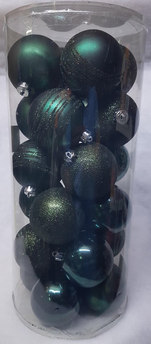 Totally Christmas | Kerstbal 6 cm | Kerstballen | Mix Koker | Mat - Glanzend - Glitter | 24 stuks | Forest Green | Donker Groen