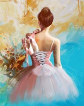 Dielay - Diamond Painting Pakket - Ballerina met Spitzen - 50x40 cm - Complete Set - Volledige Bedekking - Ronde Steentjes