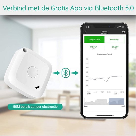 YUCONN Hygrometer binnen en buiten - Digitaal Weerstation Bluetooth - Luchtvochtigheidsmeter met Thermometer - Smart Sensor - Vochtmeter - Met app