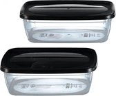 Vershouddozen set FOODIE - Zwart / Transparant - Kunststof - Set van 2 - 2 L - Tupperware - Rechthoek - Eet container