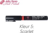 Jelly Bean Nail Polish Nail Art Pen - Scarlet (kleur 5) - Rood - Nagelversiering - Nagel pen 7 ml